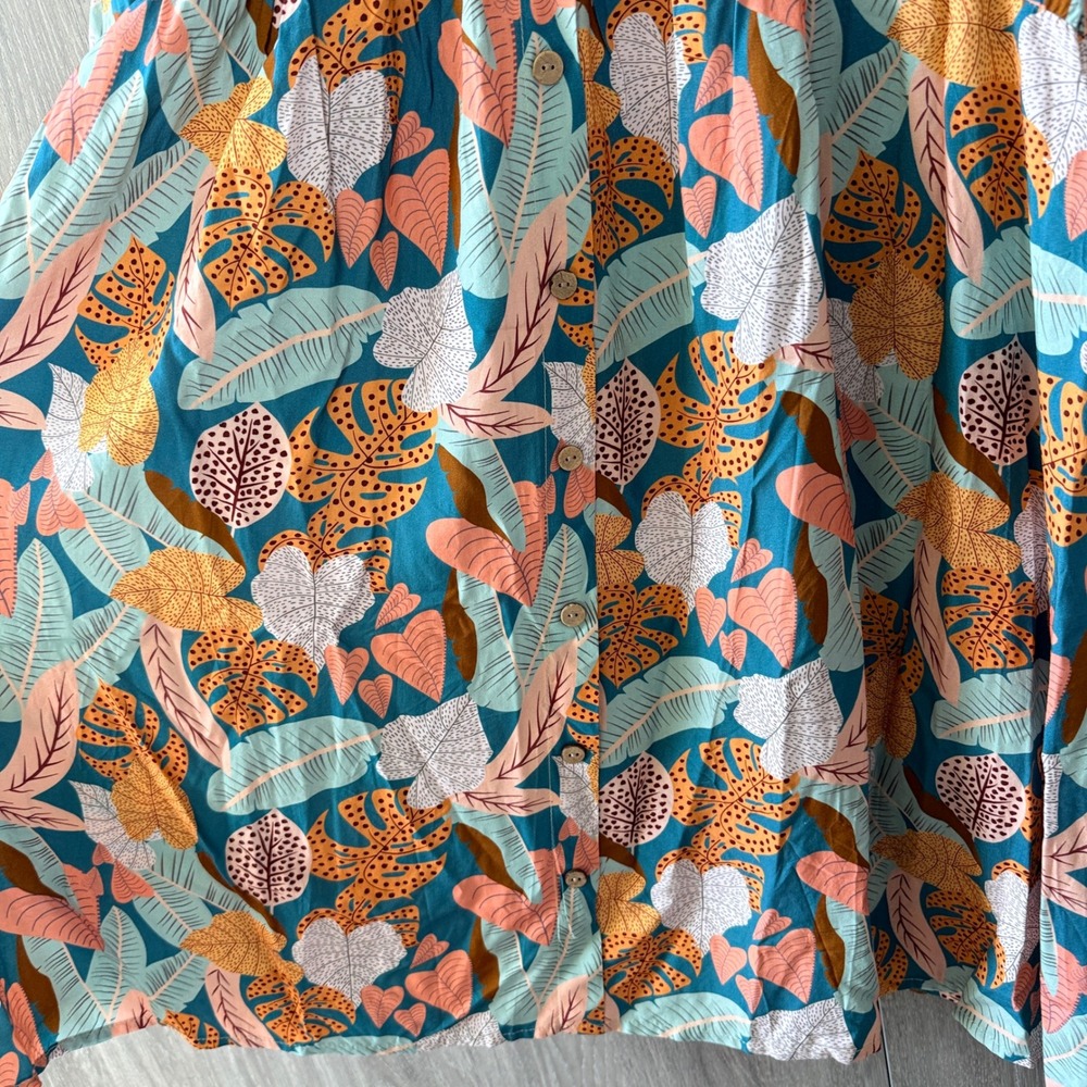 CUPSHE Mini Dress Women Large Blue Tropical Leaf Flutter Sleeve Button Boho NWT - Picture 4 of 7